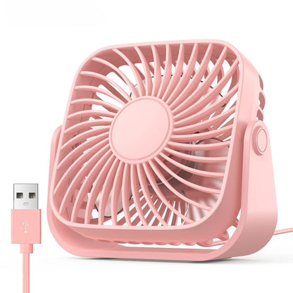 Mini ventilatore da tavolo USB 4 pollici, rotazione 360°, 3 velocità, funzionamento silenzioso. Ideale per scrivania, campeggio e casa. 5 colori disponibili.