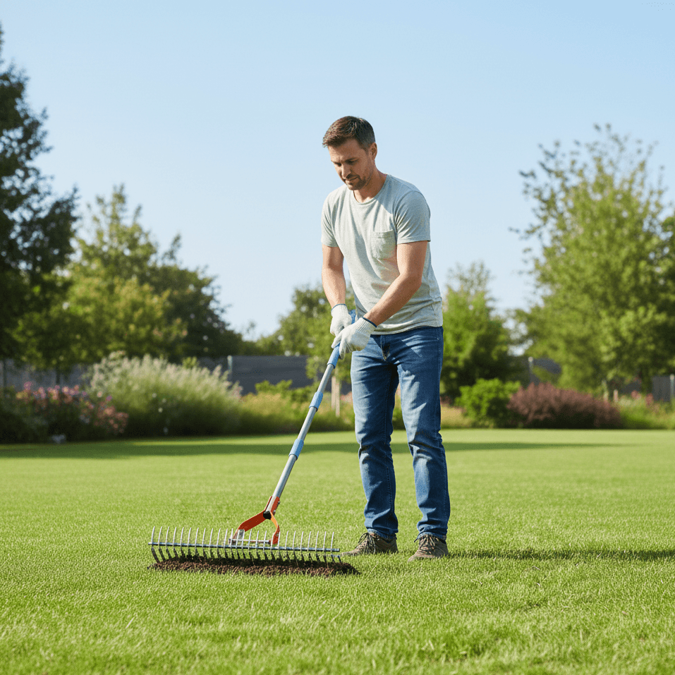 Rastrello-Scarificatore-Prato-Acciaio-Inox-4in1-Rimozione-Feltro-Erba