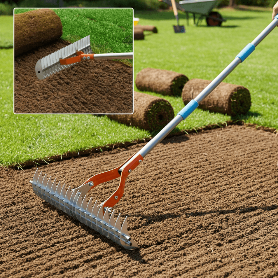 Rastrello-Scarificatore-Prato-Acciaio-Inox-4in1-Rimozione-Feltro-Erba
