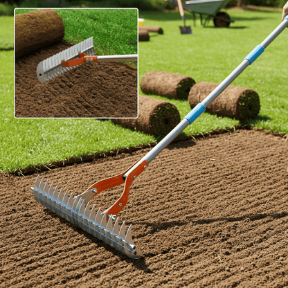 Rastrello-Scarificatore-Prato-Acciaio-Inox-4in1-Rimozione-Feltro-Erba