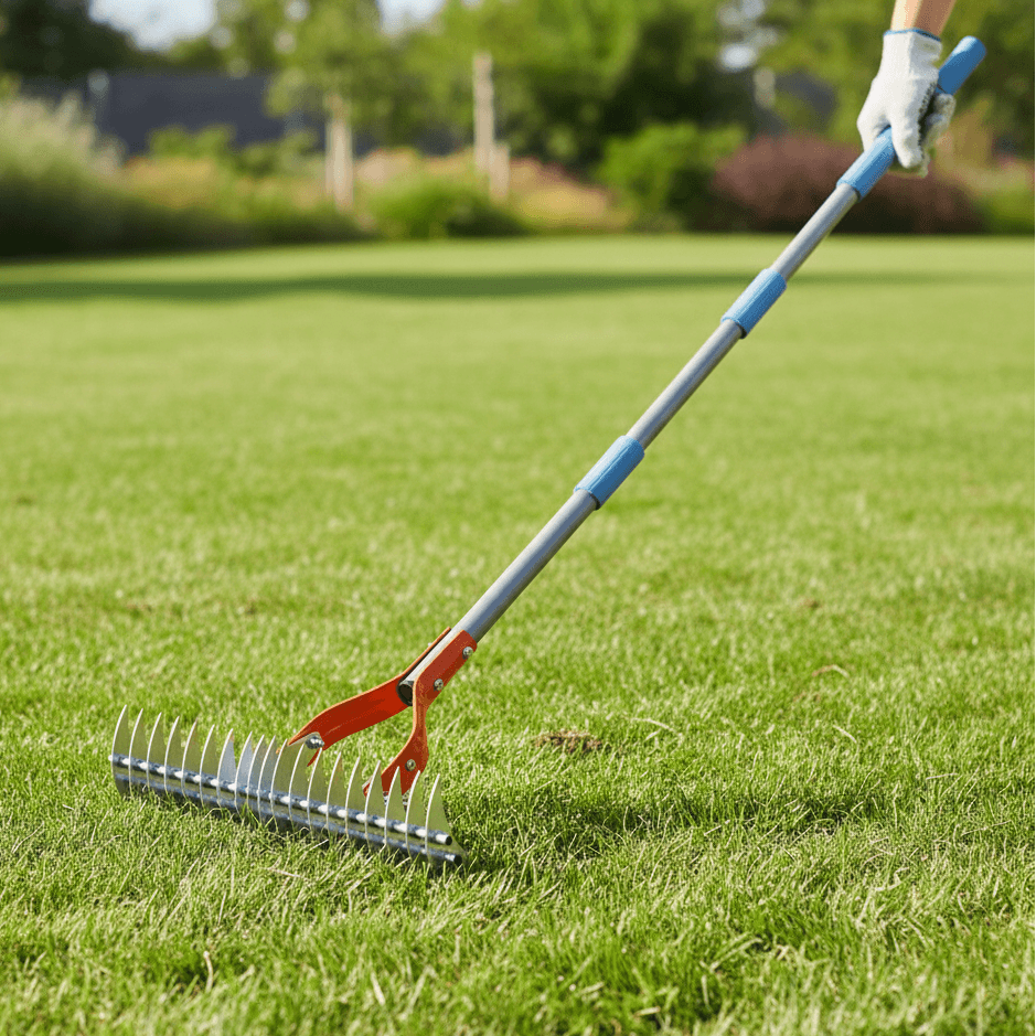 Rastrello-Scarificatore-Prato-Acciaio-Inox-4in1-Rimozione-Feltro-Erba