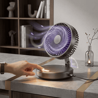 Ventilatore portatile 3in1 pieghevole a 90°, 4 velocità, luce notturna calda e ricarica USB. Disponibile con batteria 1200mAh o 5000mAh. Bianco o Nero.