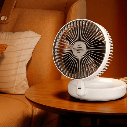 Ventilatore portatile 3in1 pieghevole a 90°, 4 velocità, luce notturna calda e ricarica USB. Disponibile con batteria 1200mAh o 5000mAh. Bianco o Nero.