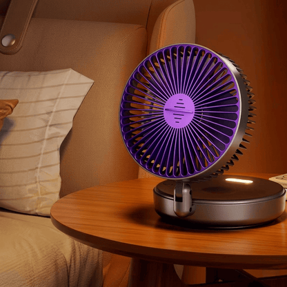 Ventilatore portatile 3in1 pieghevole a 90°, 4 velocità, luce notturna calda e ricarica USB. Disponibile con batteria 1200mAh o 5000mAh. Bianco o Nero.