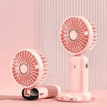 Ventilatore portatile da collo pieghevole con 5 velocità, display LED, supporto telefono e batteria 1800mAh. Ricarica USB, uso mani libere. Disponibile in 5 colori.