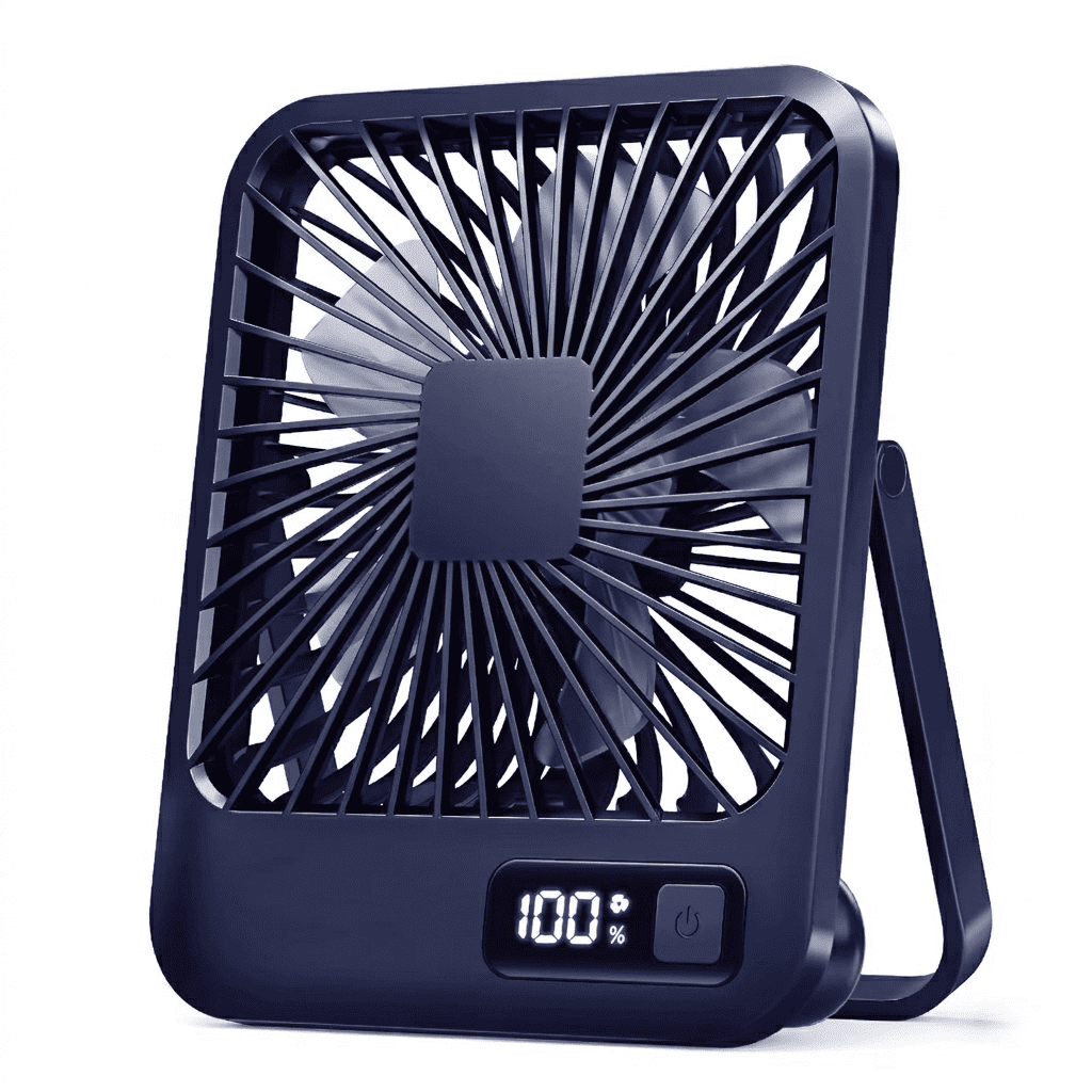 Ventilatore da tavolo portatile USB, pieghevole 180°, 5 velocità con vento circolante, display digitale e ricarica USB. Ultra silenzioso, solo 205g.
