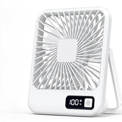 Ventilatore da tavolo portatile USB, pieghevole 180°, 5 velocità con vento circolante, display digitale e ricarica USB. Ultra silenzioso, solo 205g.