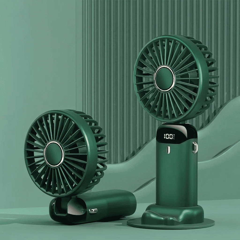Ventilatore Portatile Da Collo Pieghevole USB 5 Velocità Display LED Supporto Telefono 1800mAh