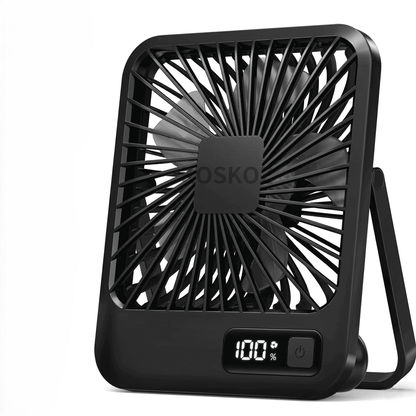Ventilatore da tavolo portatile USB, pieghevole 180°, 5 velocità con vento circolante, display digitale e ricarica USB. Ultra silenzioso, solo 205g.