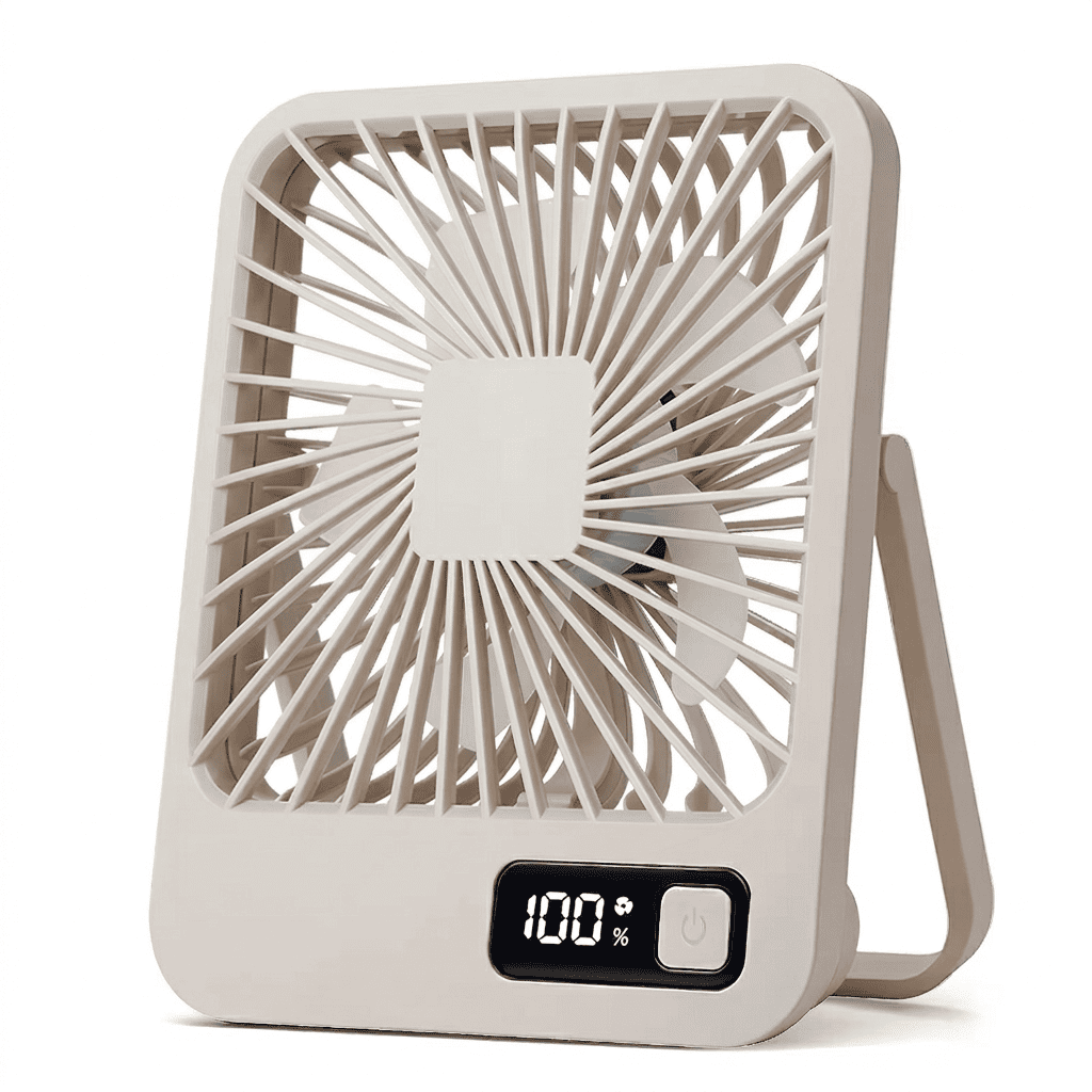 Ventilatore da tavolo portatile USB, pieghevole 180°, 5 velocità con vento circolante, display digitale e ricarica USB. Ultra silenzioso, solo 205g.