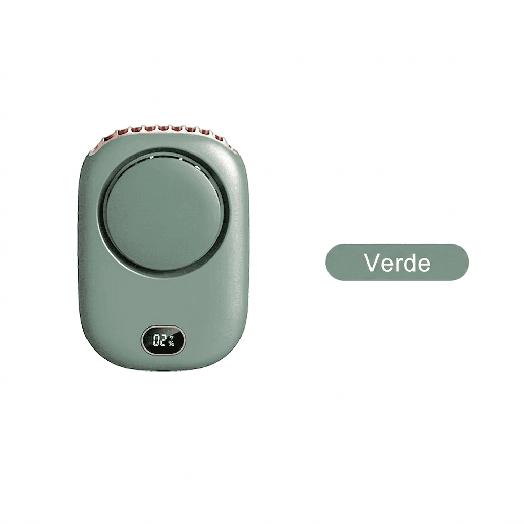 Ventilatore da collo portatile senza pale, ricarica USB, 3 velocità e fino a 10 ore di autonomia. Mani libere per sport e outdoor. Verde, Bianco o Rosa.