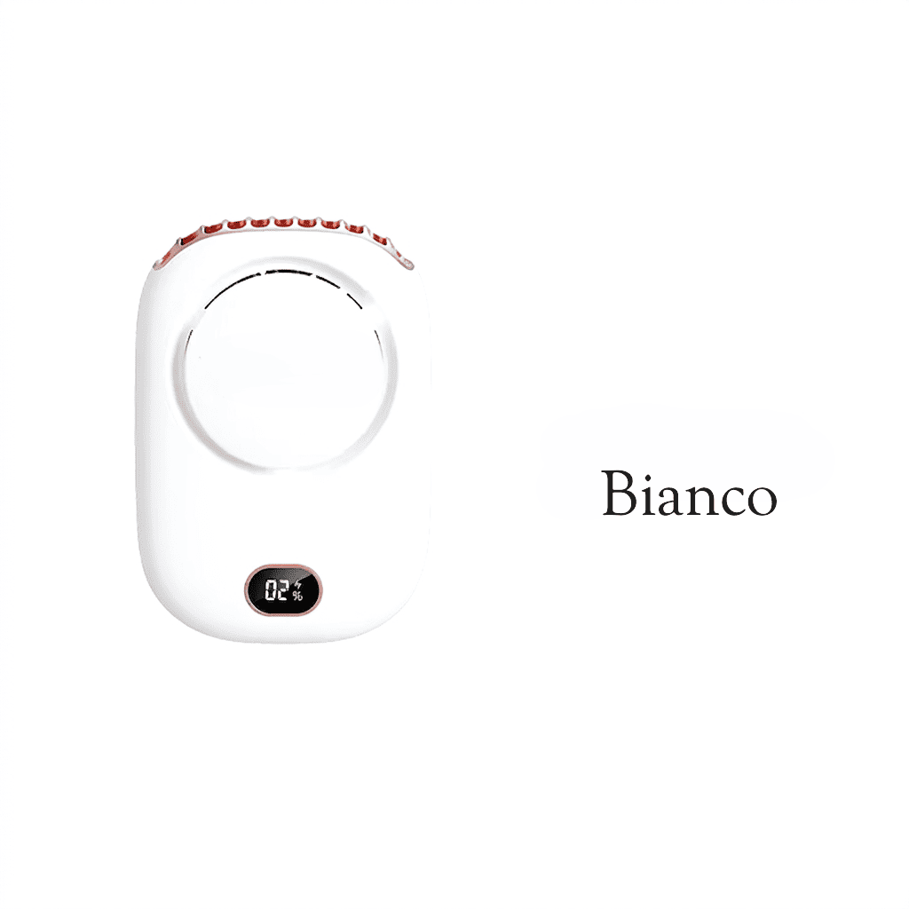 Ventilatore da collo portatile senza pale, ricarica USB, 3 velocità e fino a 10 ore di autonomia. Mani libere per sport e outdoor. Verde, Bianco o Rosa.