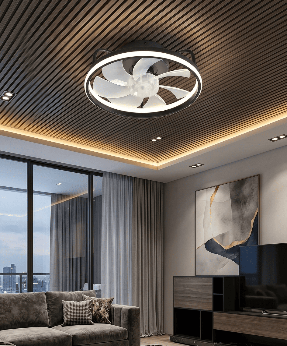 Ventilatore da soffitto con luce LED dimmerabile, 6 velocità, flusso reversibile, timer e controllo via app e telecomando. Silenzioso <30dB. Bianco o Nero.
