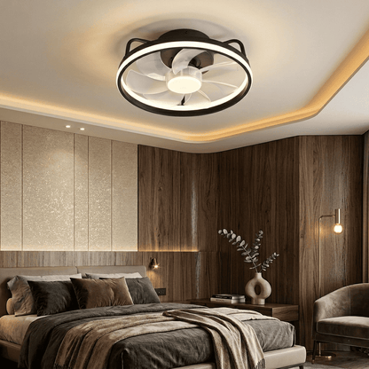 Ventilatore da soffitto con luce LED dimmerabile, 6 velocità, flusso reversibile, timer e controllo via app e telecomando. Silenzioso <30dB. Bianco o Nero.