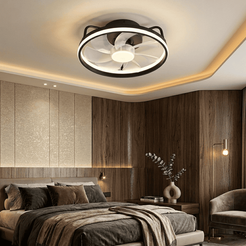 Ventilatore da soffitto con luce LED dimmerabile, 6 velocità, flusso reversibile, timer e controllo via app e telecomando. Silenzioso <30dB. Bianco o Nero.