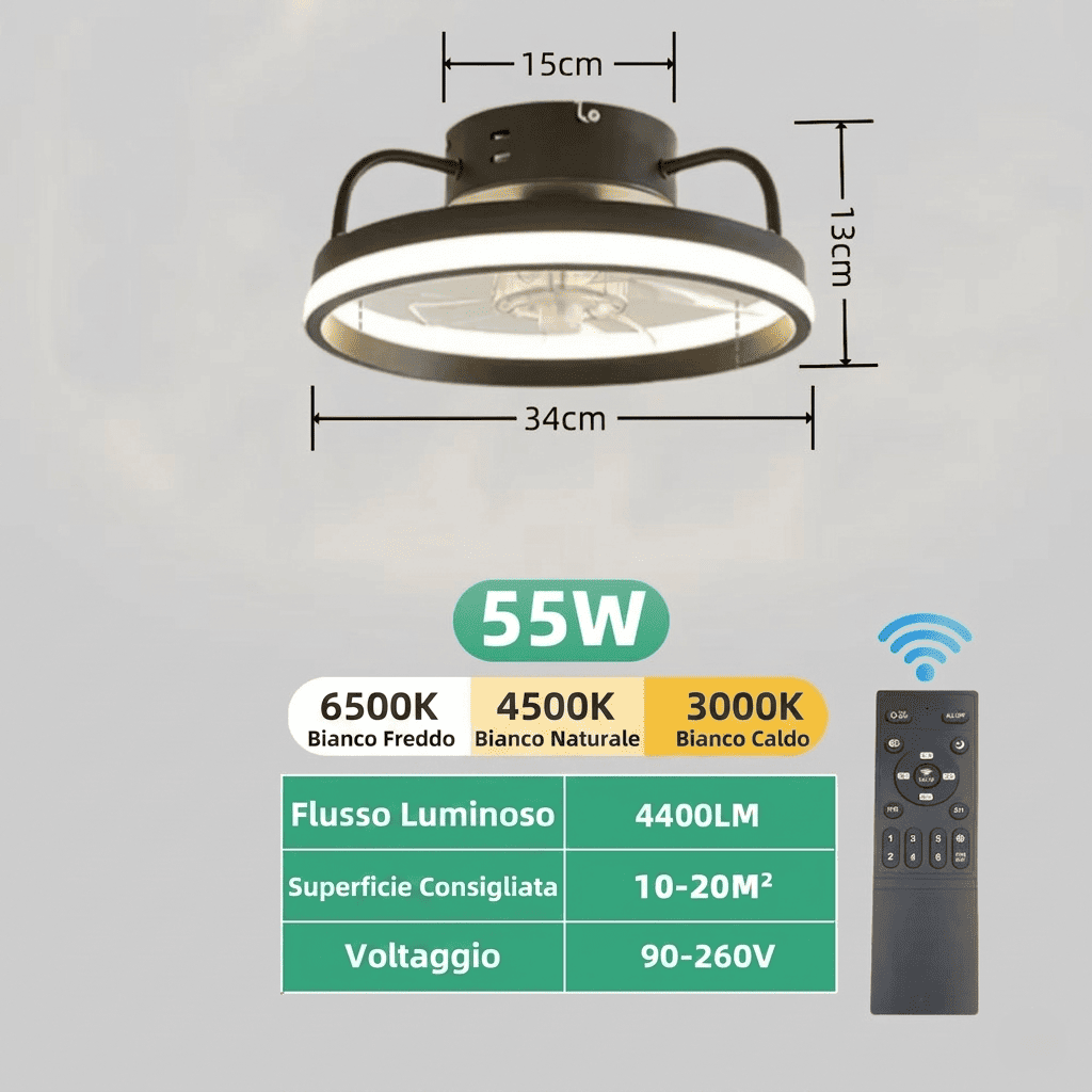 Ventilatore da Soffitto con Luce LED Dimmerabile 6 Velocità